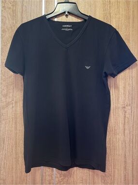 Emporio Armani Black Underware V Neck T shirt, Size L, fits M or S